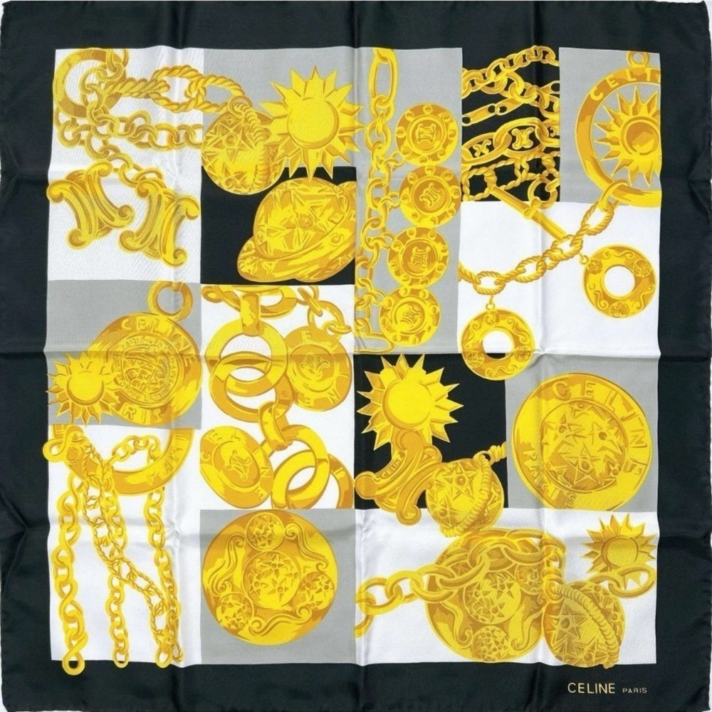 CELINE Paris Jewerly Print Scarf 100% Silk Square 26" Black New without Tag. - Picture 5 of 13